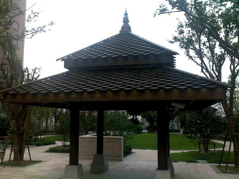 上海某小区钢结构硬木双层四角亭2767 帖子ID:2967-木图网-木结构之家 www.woodpic.cn