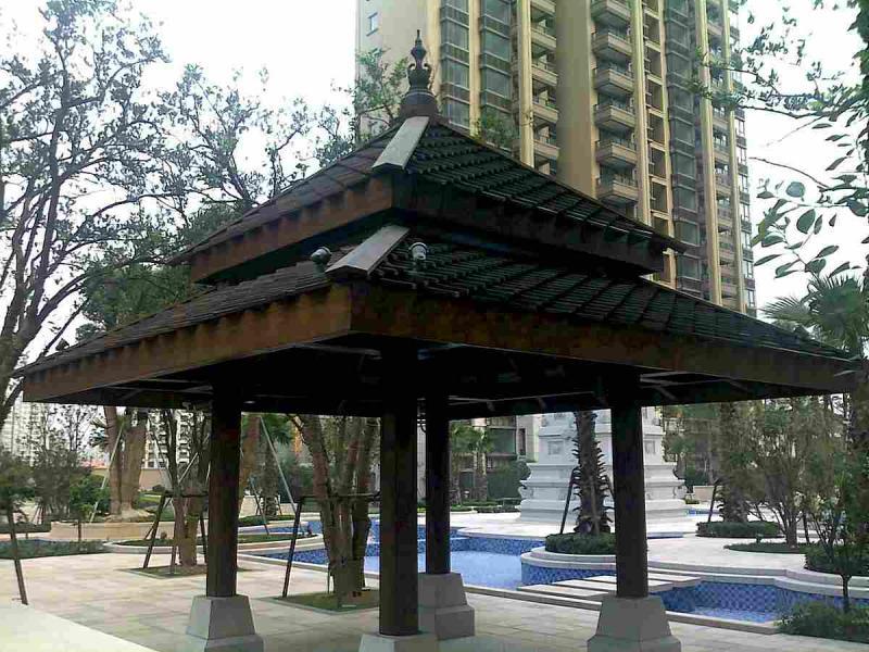 上海某小区钢结构硬木双层四角亭1852 帖子ID:2967-木图网-木结构之家 www.woodpic.cn